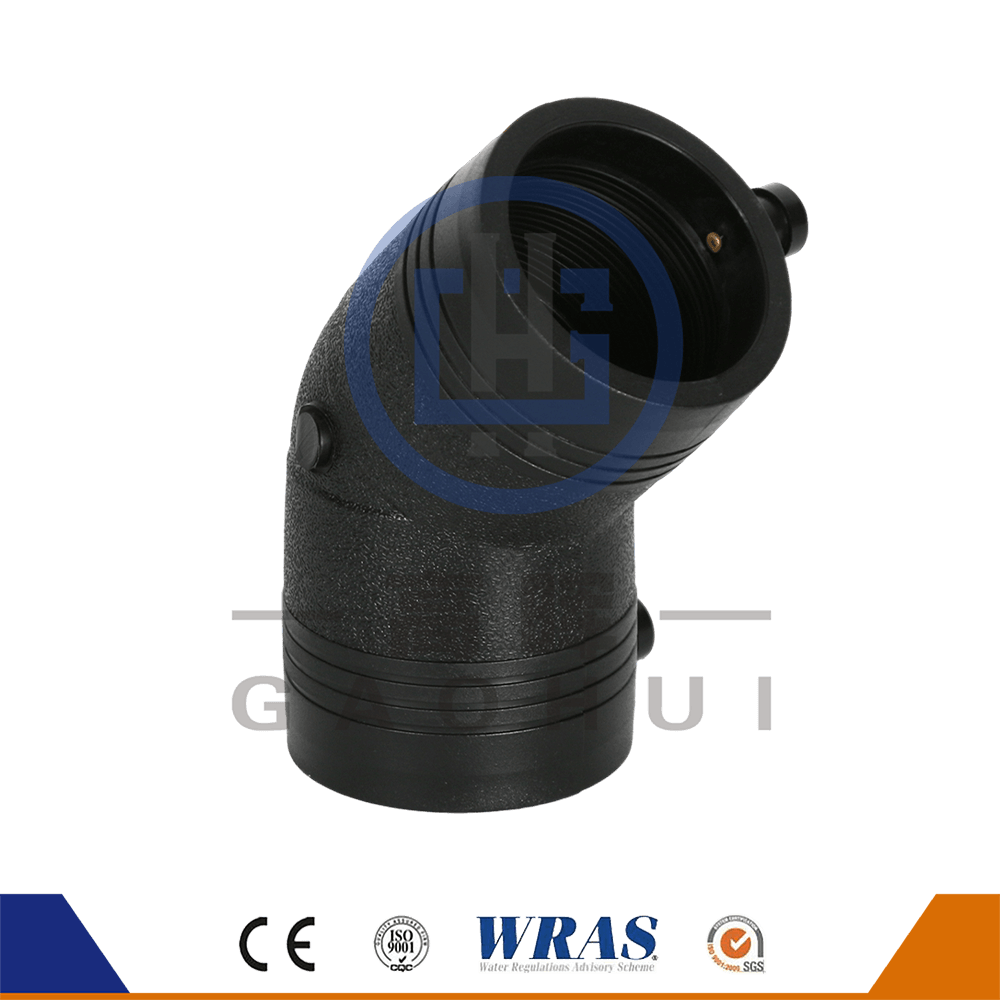 HDPE ขึ้นรูปอิเล็กโทรฟิวชั่น 45 องศาโค้งงอสำหรับน้ำประปา