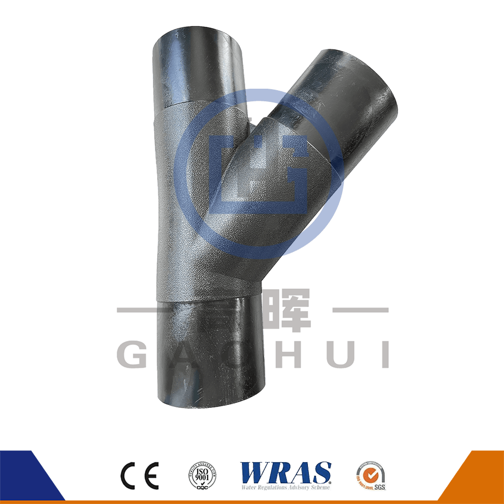 วัสดุบริสุทธิ์ของ HDPE Butt Fusion Wye Tee ด้านข้างทีที 45 องศา y สาขาสำหรับท่อน้ำ