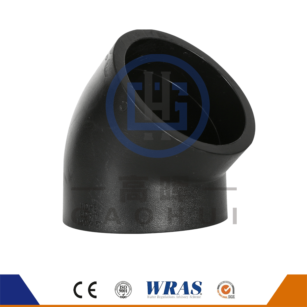 HDPE ซ็อกเก็ตฟิวชั่น 45 °ข้อศอก