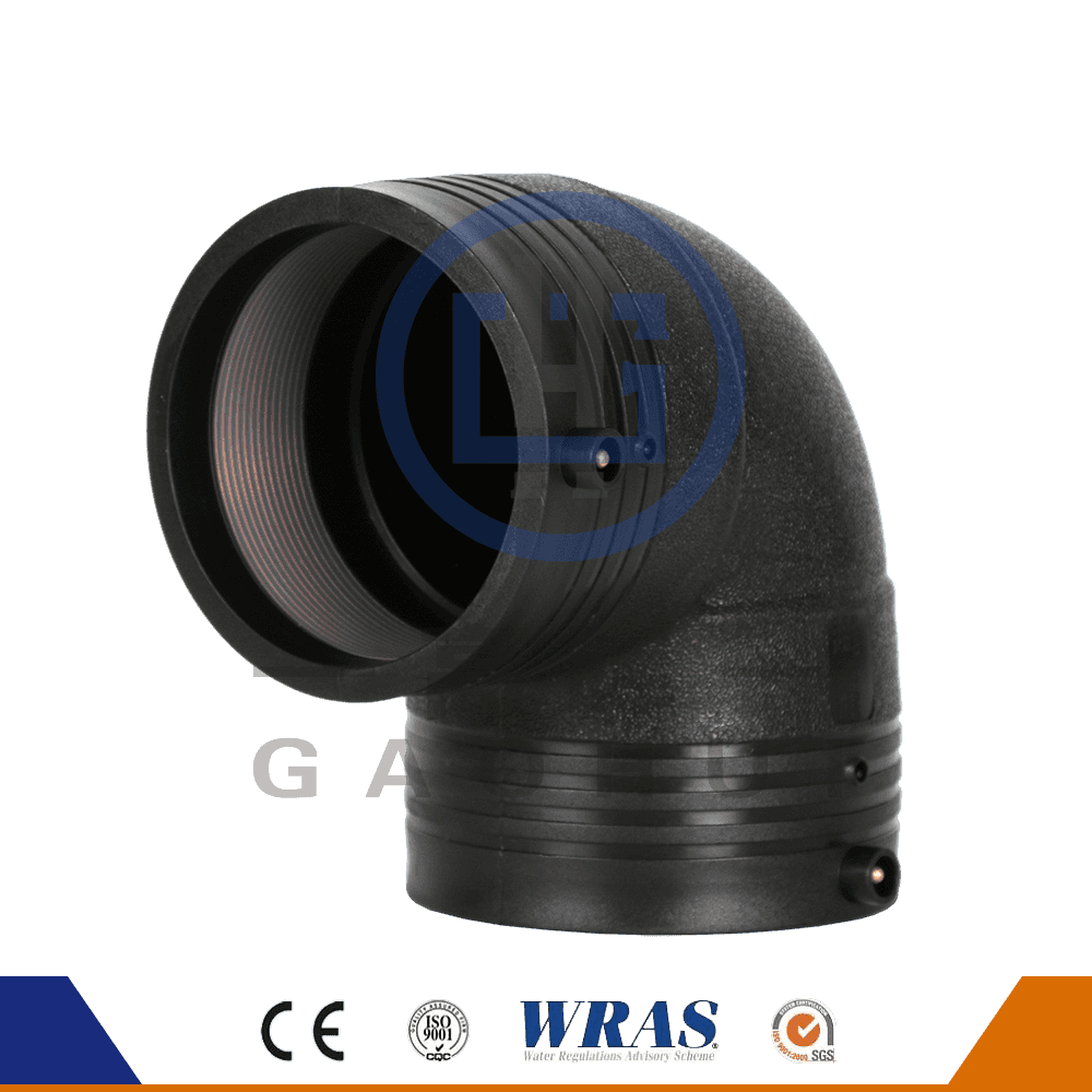 HDPE ขึ้นรูปอิเล็กโทรฟิวชั่น 90 องศาโค้งงอสำหรับน้ำประปา HDPE ขึ้นรูปอิเล็กโทรฟิวชั่น 90 องศาโค้งงอสำหรับน้ำประปา